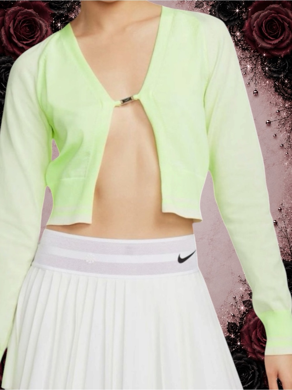🔴New Nike Sportswear Crop Cardigan Barely Volt/ Sea Glass/ Ivory